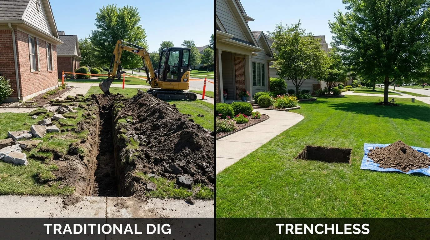 Trenchless sewer repair with minimal yard damage versus traditional excavation in Brookdale, CA